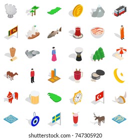 Holiday icons set. Isometric style of 36 holiday vector icons for web isolated on white background