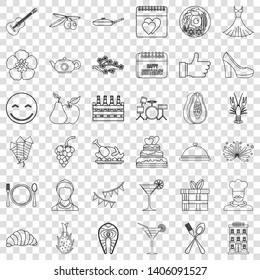 Holiday icons set. Outline style of 36 holiday vector icons for web for any design