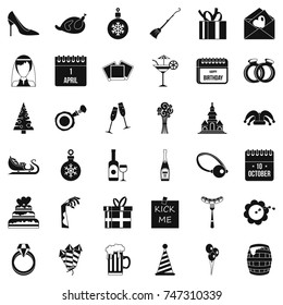 Holiday icons set. Simple style of 36 holiday vector icons for web isolated on white background