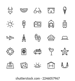 conjunto de iconos de vacaciones. Ilustraciones vectoriales.