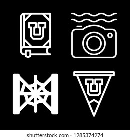 holiday icons set with waterproof camera, cobweb and year book vector set