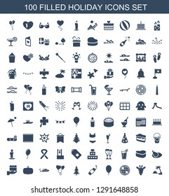 holiday icons. Trendy 100 holiday icons. Contain icons such as island, giraffe, disco ball, balloon, firework, pine tree, heart balloons, boat. holiday icon for web and mobile.