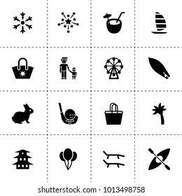 Holiday icons. vector collection filled holiday icons. includes symbols such as rabbit, balloon, ferris wheel, fireworks, father and son. use for web, mobile and ui design.
