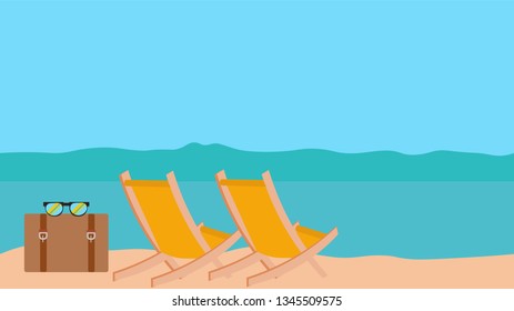 Holiday illustration, beach, bag and sea