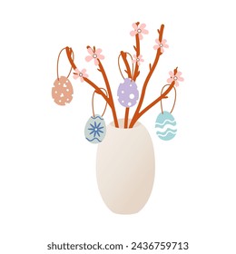 Holiday illustration. Easter bouquet in a vase. Illustration in retro style. Hand drawn. Vector illustration