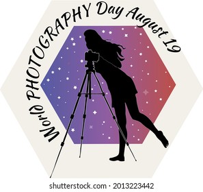 Holiday illustration World Photography Day August 19. Vector template for banner, typography poster, greeting card, flyer, sticker. Save emotions, memories, life in the photo. EPS 10.