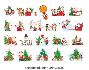 Holiday illustrations with Christmas cartoon characters. New Year's collection.