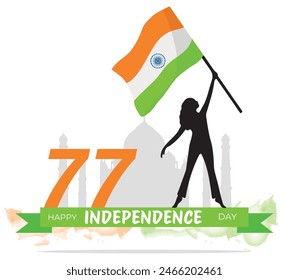 Holiday Independence Day of India. Vector illustration. Banner with India flag and map