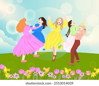 Feiertag international frauentag 8. März frühling erster tag des frühlings frauen glück blumen banner für firmenveranstaltungen emotionen kleider mode hairstyles arten von frauen mädchen schulmädchen prom