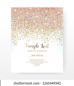 Holiday invitation card and gradient gold   pink glitter confetti border 