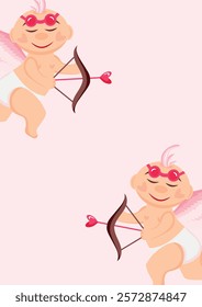 holiday invitation or greeting card template with cupid with arrows on both sides
