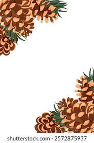 holiday invitation or greeting card template with a plant design of various cone on both sides