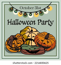 Holiday invitations, Halloween banners of separate scary, spooky pumpkins and flags
