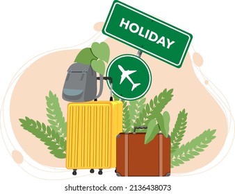 Holiday items concept with many luggages illustration