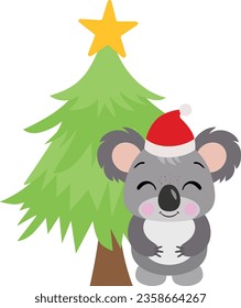 Holiday koala with Christmas tree