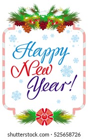 Holiday label with greeting text "Happy New Year!". Design element for advertisements, web, greeting cards and other graphic designer works. Vector clip art.