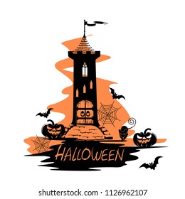 Holiday label for halloween with castle