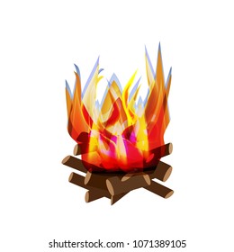 Holiday Lag Ba'omer. Lag baomer. Big bonfire. The fire is bright. Barbecue. Vector illustration on isolated background.