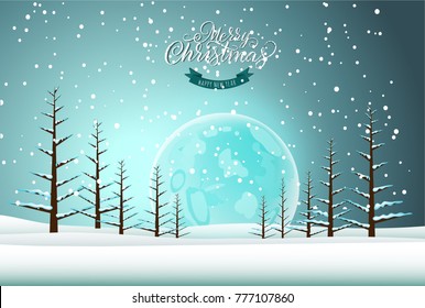 Holiday landscape card. Christmas and New year winter landscape, vector