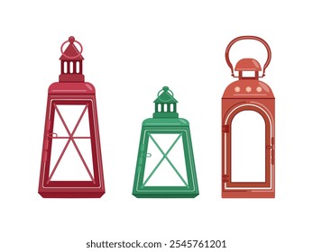 Holiday  lanterns, flat vector design set.