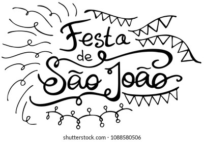 Holiday lettering for Brazilian June festa de Sao Joao on white background. Festa Junina. June holiday in Portugal. 