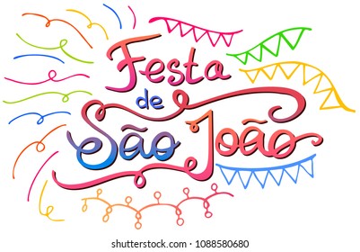 Holiday lettering for Brazilian June festa de Sao Joao on black background. Festa Junina. June holiday in Portugal. 