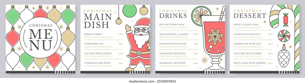 Holiday line art Merry Christmas and Happy New Year menu design. Flat design. Vector illustration