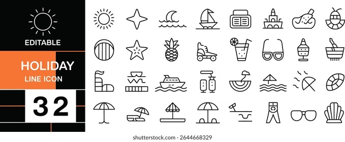 Holiday line icons isolated on white background