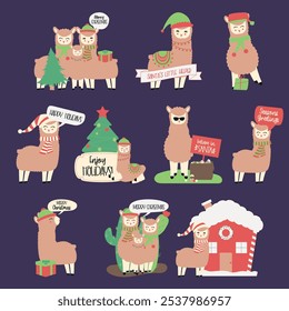 Holiday Llama Clipart Set. Cute Christmas Animal Graphics. Adorable holiday llama clipart for Christmas crafts, cards, and decorations. 