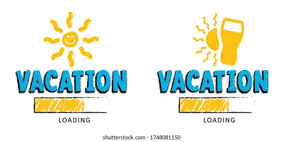 Holiday is loading bar, progress bar pictogram. Summer, vacation, holiday party. Flat vector symbol Parasol on the beach Holidays. Sun party or lazy day. Error to work. Bottle beer. Nearly there.