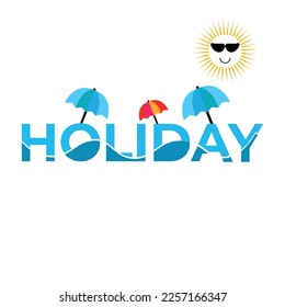 Holiday logo, beach logo, Holiday typography logo, Modern pen vector calligraphy. Greeting holiday card
 beach, holiday summer. logo illustration, beach scene, vector template.