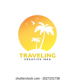 Holiday logo with palm tree concept by the beach