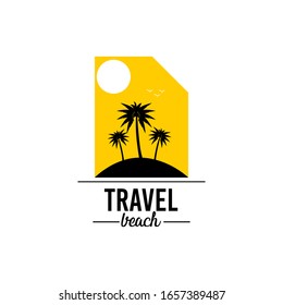 Urlaubslogo-Vorlage mit Inselmarken. Versteckte Insel. Camping Outdoor Abenteuer Embleme, Badges und Logopatches. Bergtourismus, Wandern. Waldzeletiketten