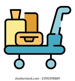 Holiday luggage trolley icon outline vector. Hotel suitcase. Carry bag color flat