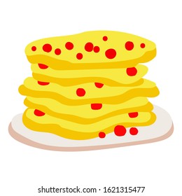 Holiday Maslenitsa. Vector illustration. Pancake is a symbol of Shrovetide, isolated on white. Russian blini, hand drawn, cartoon style.