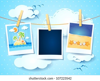 Holiday memories with photo frame, vector illustration