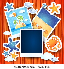 Holiday memories with photo frame, vector background