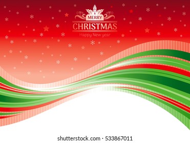 Holiday Merry Christmas Happy new Year vector illustration, modern elegant style. Abstract template, snow, text lettering, wave pattern on red background. Holly berry vintage logo, greeting card eps.