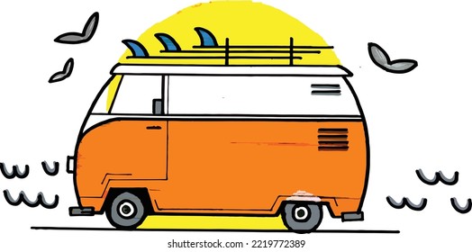 holiday with mini van sketch