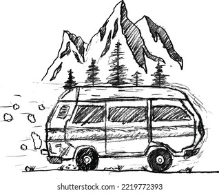 holiday with mini van sketch