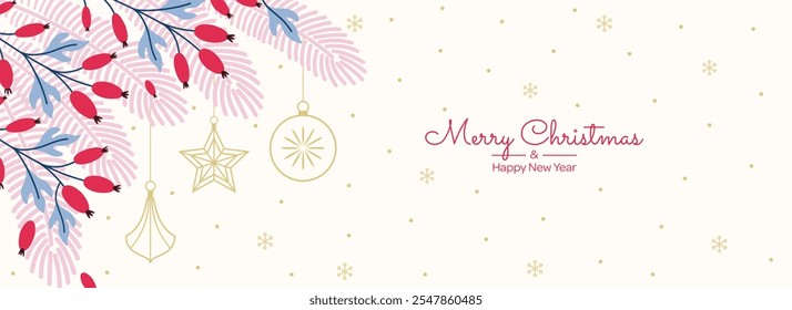 Holiday minimalist Christmas template background. Hand drawn and geometric decoration elements set. Vector flat illustration.
