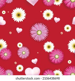 Holiday Model of greeting seamless pattern  with  hearts and flowers . Vector Illustration