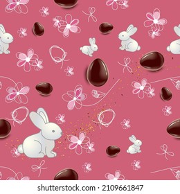 Holiday Model of greeting seamless pattern  with  easter eggs and flowers. Vector Illustration