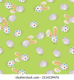 Holiday Model of greeting seamless pattern  with  easter colored eggs. Vector Illustration