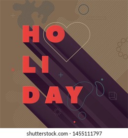 Holiday. Modern abstract vector banner. Flat geometric shapes of different colors in memphis design style. Square template ready for use in web or print design