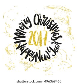Holiday modern calligraphy card or invitation design with glitter elements. New Year design element. Vector background for X-mas. 
