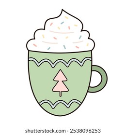 Holiday mug clipart. Christmas clipart. Cute festive seasonal object. Hand drawn vector illustration in flat style