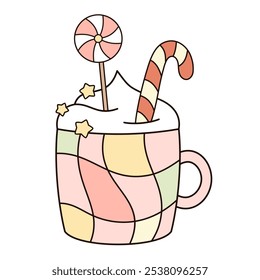 Holiday mug clipart. Christmas clipart. Cute festive seasonal object. Hand drawn vector illustration in flat style