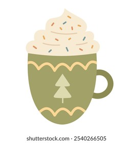 Holiday mug clipart. Christmas clipart. Cute festive seasonal object. Hand drawn vector illustration in flat style