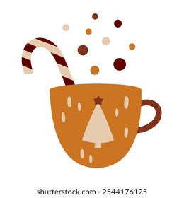 Holiday mug clipart. Christmas clipart. Cute festive seasonal object. Hand drawn vector illustration in flat style